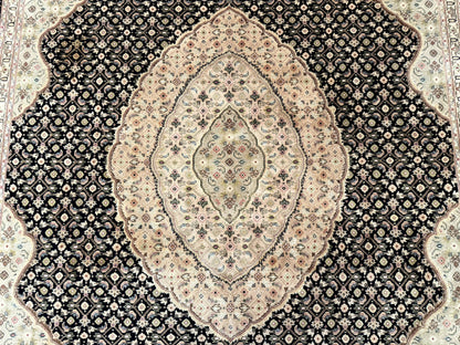 Sino Persian Rug 8x10, Herati Mahi Pattern, Fine 170 KPSI, Black, Wool and Silk Highlights - Nuvé