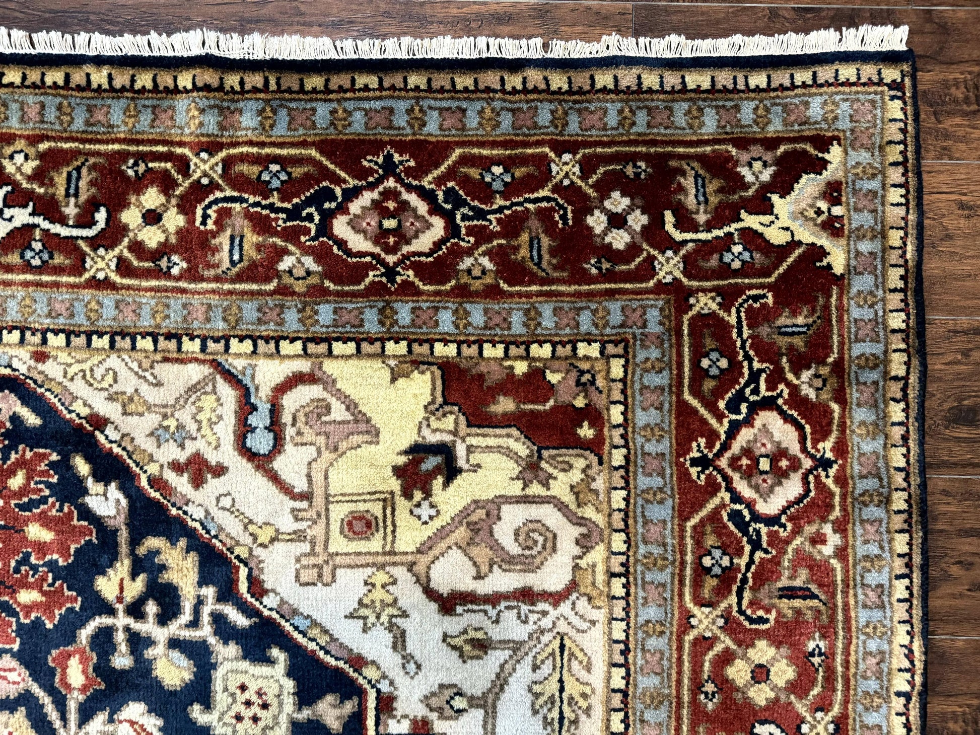 Indo Persian Heriz Rug 8x10, Geometric Medallion, Serapi Carpet, Wool Vintage Rug - Nuvé