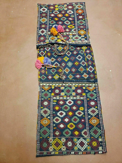 2' X 4' Handmade Turkish Tribal Kilim Wool Rug Double Saddle Bag Khorjin Nice - Nuvé