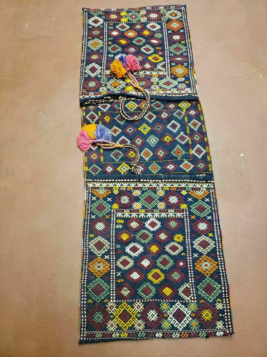 2' X 4' Handmade Turkish Tribal Kilim Wool Rug Double Saddle Bag Khorjin Nice - Nuvé