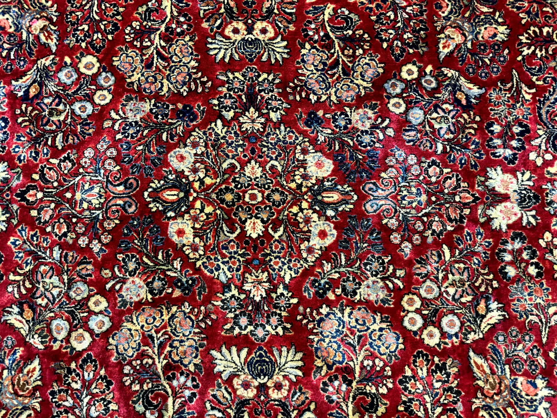 Persian Sarouk Rug 10x10, Square Persian Carpet, Red, Floral, Antique - Nuvé