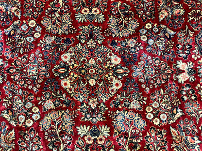 Persian Sarouk Rug 10x10, Square Persian Carpet, Red, Floral, Antique - Nuvé