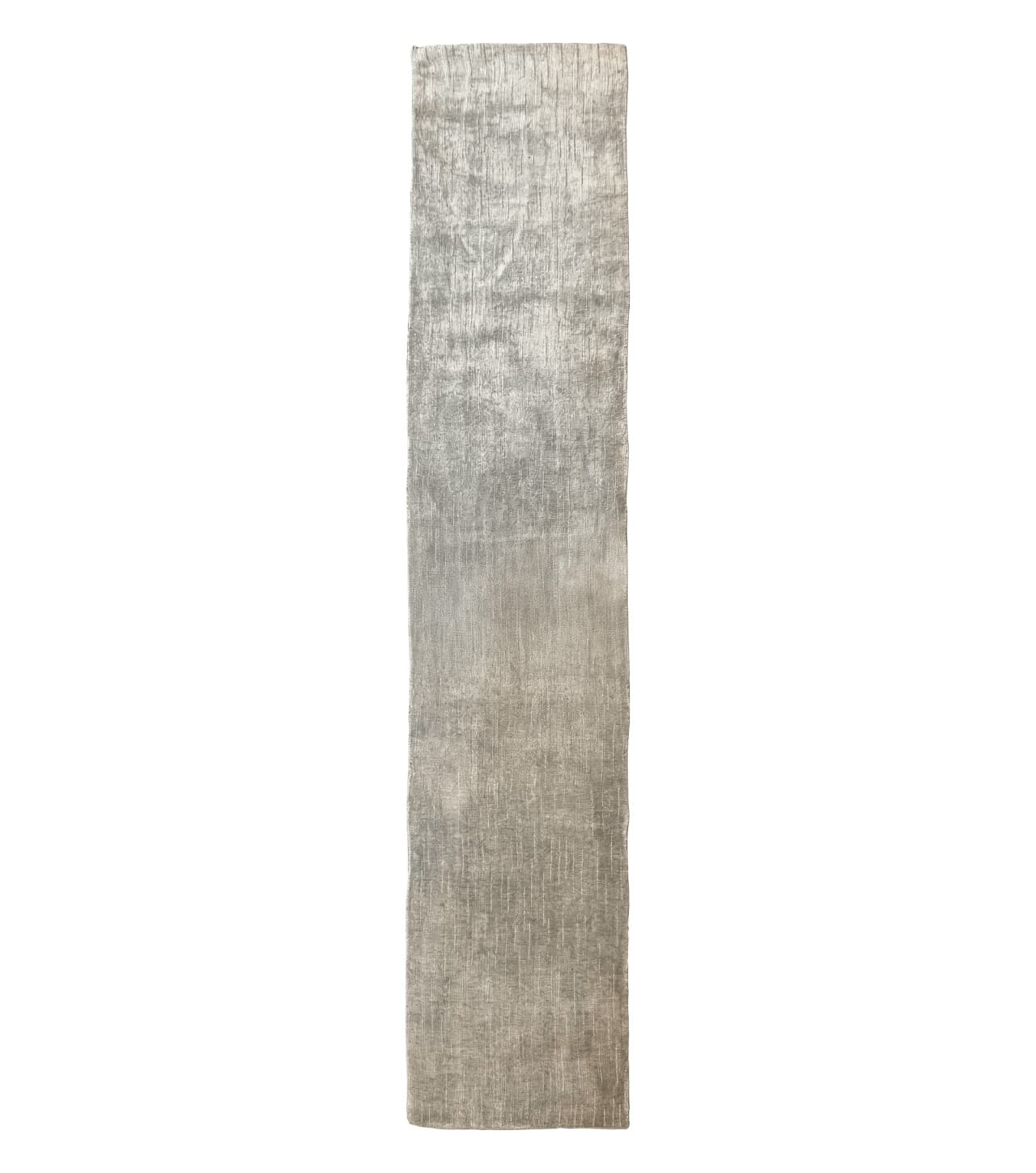 Modern Tibetan Runner Rug 1.9 x 8.6, Wool and Silk Highlights, Gray/Silver, Narrow Runner for Hallway or Kitchen