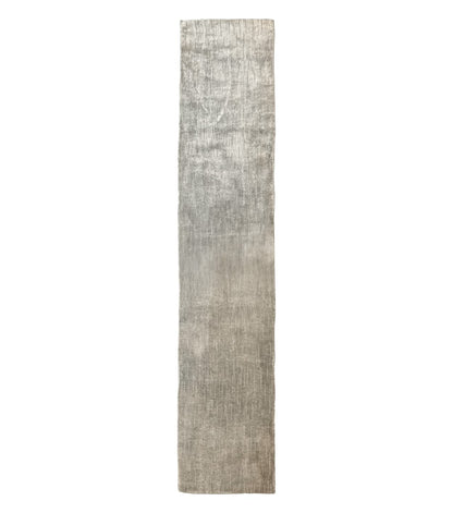 Modern Tibetan Runner Rug 1.9 x 8.6, Wool and Silk Highlights, Gray/Silver, Narrow Runner for Hallway or Kitchen