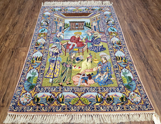 Persian Isfahan Pictorial Rug 3x5 – Kork Wool on Silk - Nuvé