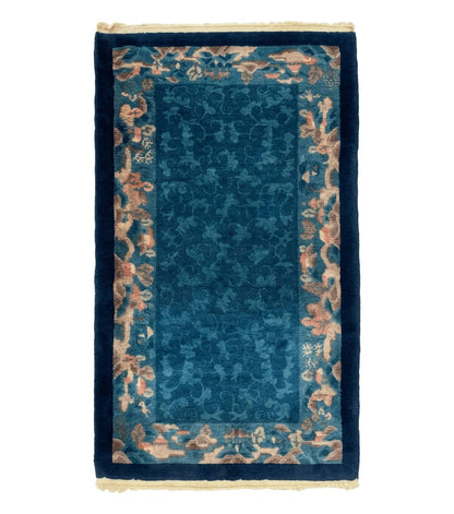 Blue Chinese Wool Rug 2.5 x 4, Peking Rug, Fete Rug, Semi Antique Chinese Carpet