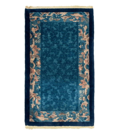 Blue Chinese Wool Rug 2.5 x 4, Peking Rug, Fete Rug, Semi Antique Chinese Carpet