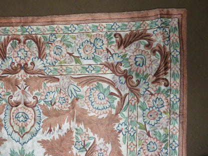 4' X 6' Vintage Embroidery Hand Stitched Rug Silk On Cotton India Backing Nice