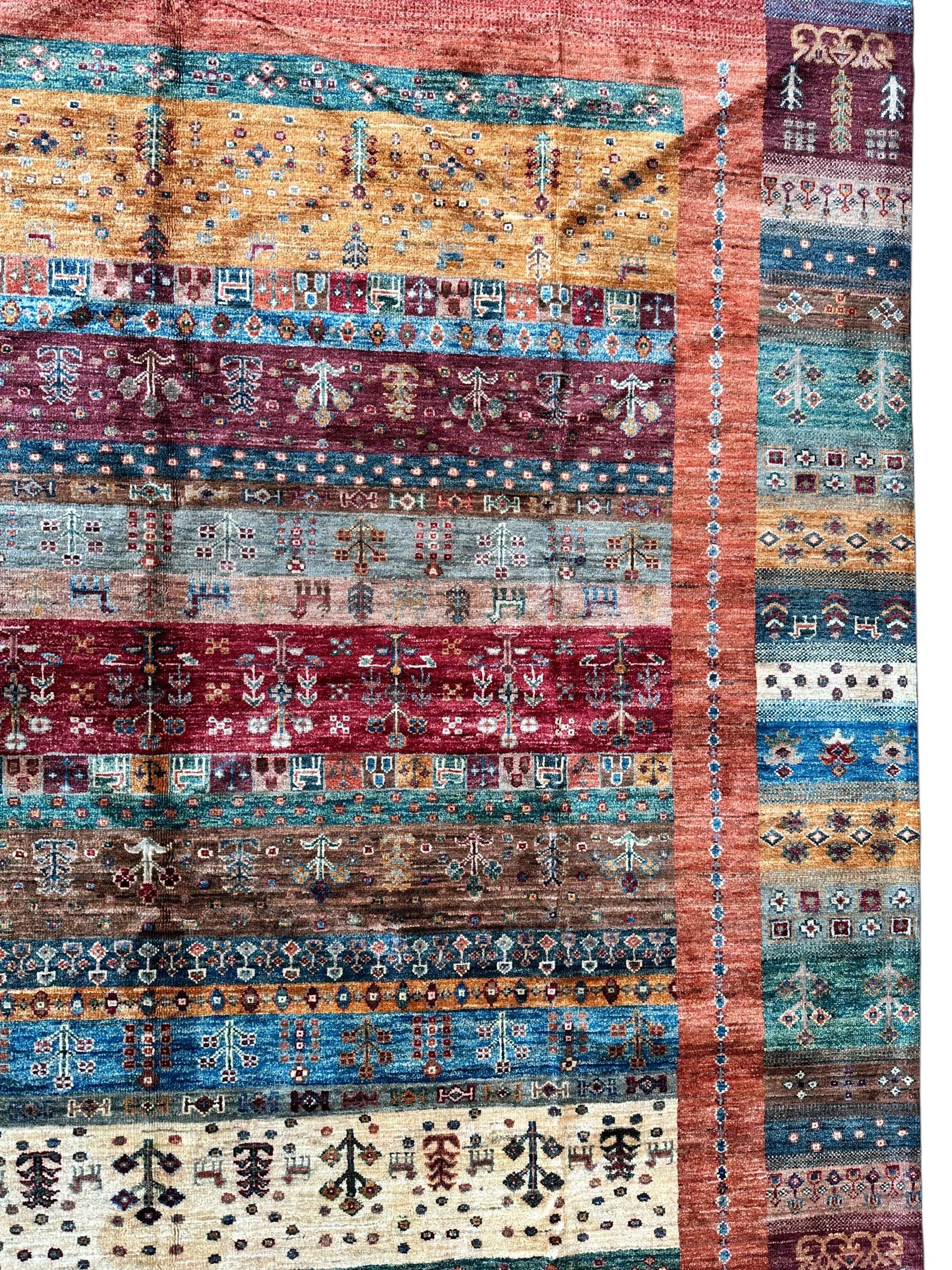 Afghani Khorjin Wool Rug – 7' x 9'10" – Vibrant Geometric & Tribal Patterns - Nuvé