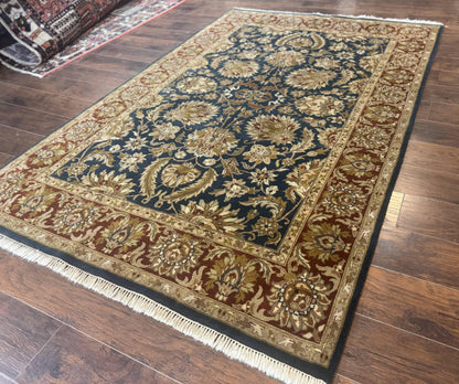 Indian Agra Rug 6x9, Floral, Traditional Rug, Dark Green Maroon Tan - Nuvé