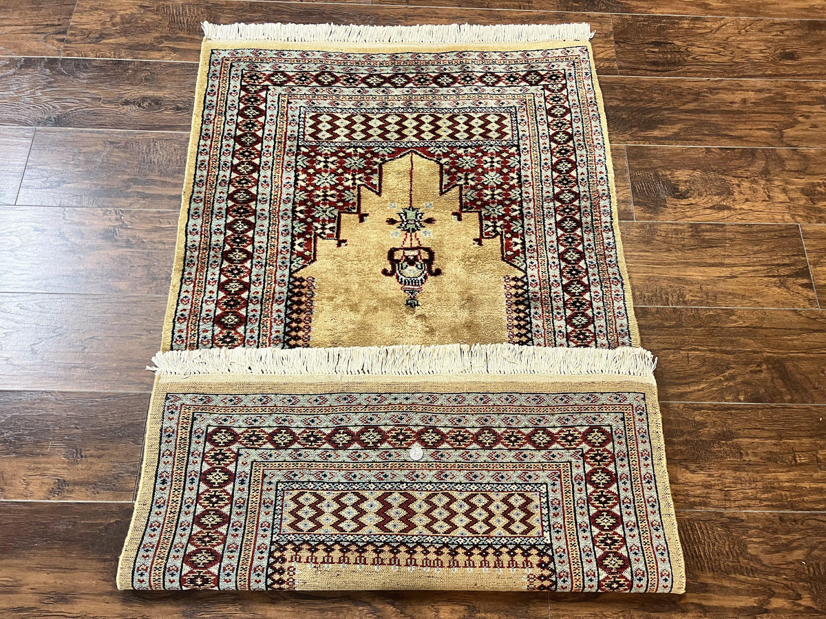 Bokhara Prayer Rug 3x5, Pakistani Turkoman Carpet, Tan, Handmade Vintage Wool Carpet