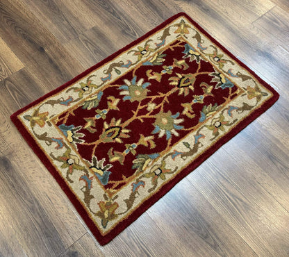 Small Floral Wool Rug 2x3, Safavieh Heritage Collection, Dark Red & Cream - Nuvé