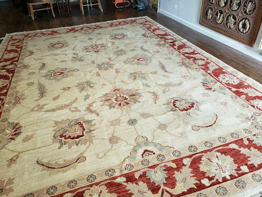 Peshawar Rug 10x14 Rug 10x14 Vintage Rug 10x14 Handmade Rug Chobi Rug Ivory Beige Red Rug - Nuvé