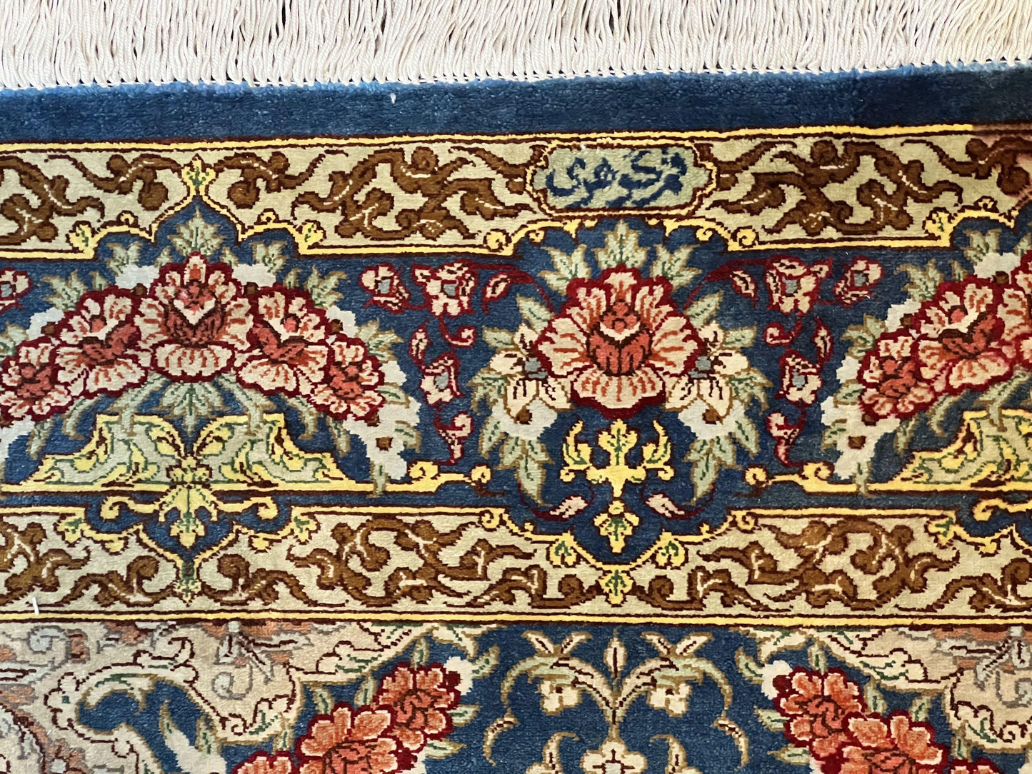 Magnificent Persian Qum Silk Rug 3x5, Blue, Super Fine 675 KPSI - 70 Raj, Floral Roses, Handmade Vintage Silk Carpet, Masterpiece - Nuvé