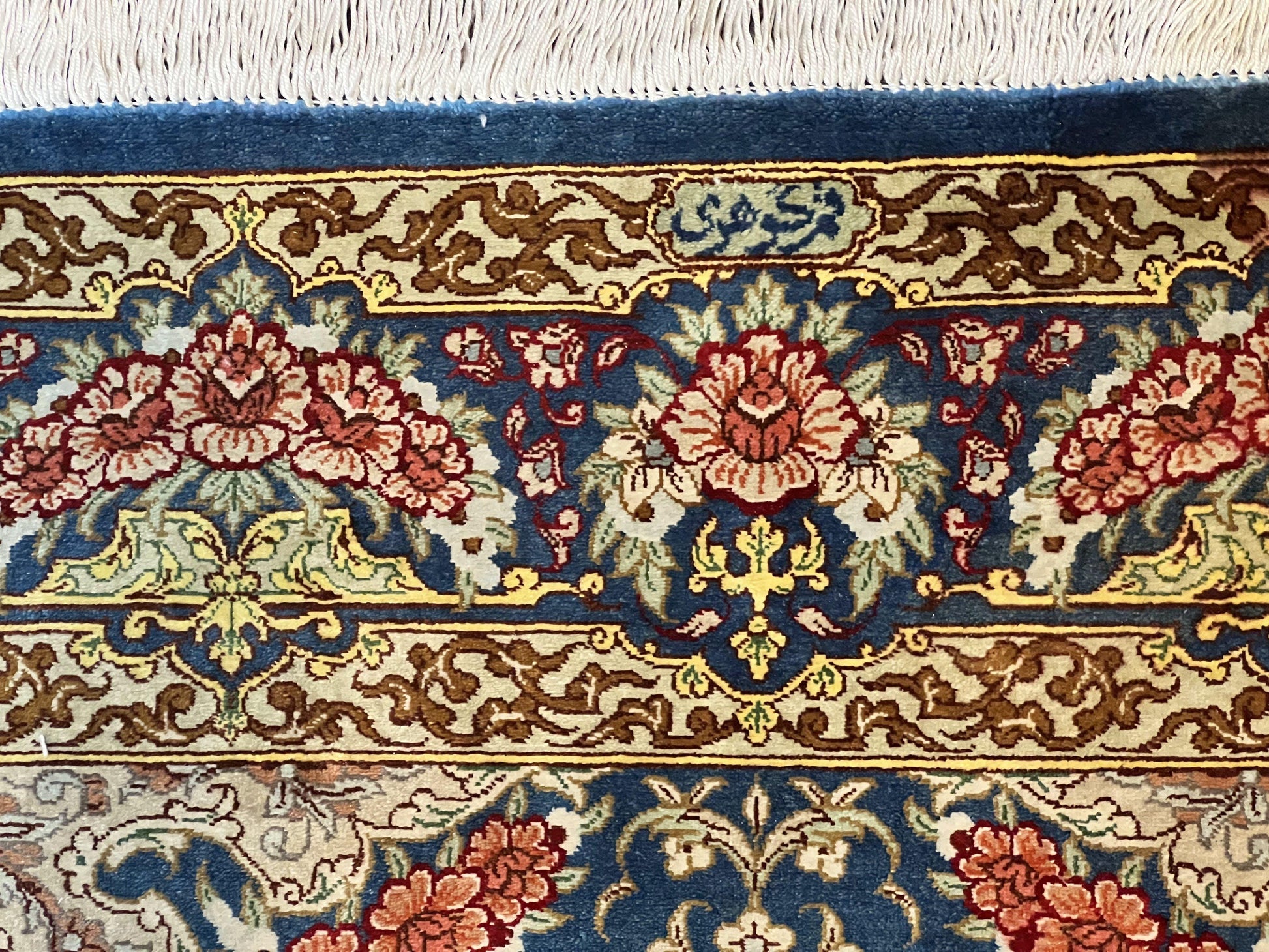 Magnificent Persian Qum Silk Rug 3x5, Blue, Super Fine 675 KPSI - 70 Raj, Floral Roses, Handmade Vintage Silk Carpet, Masterpiece - Nuvé