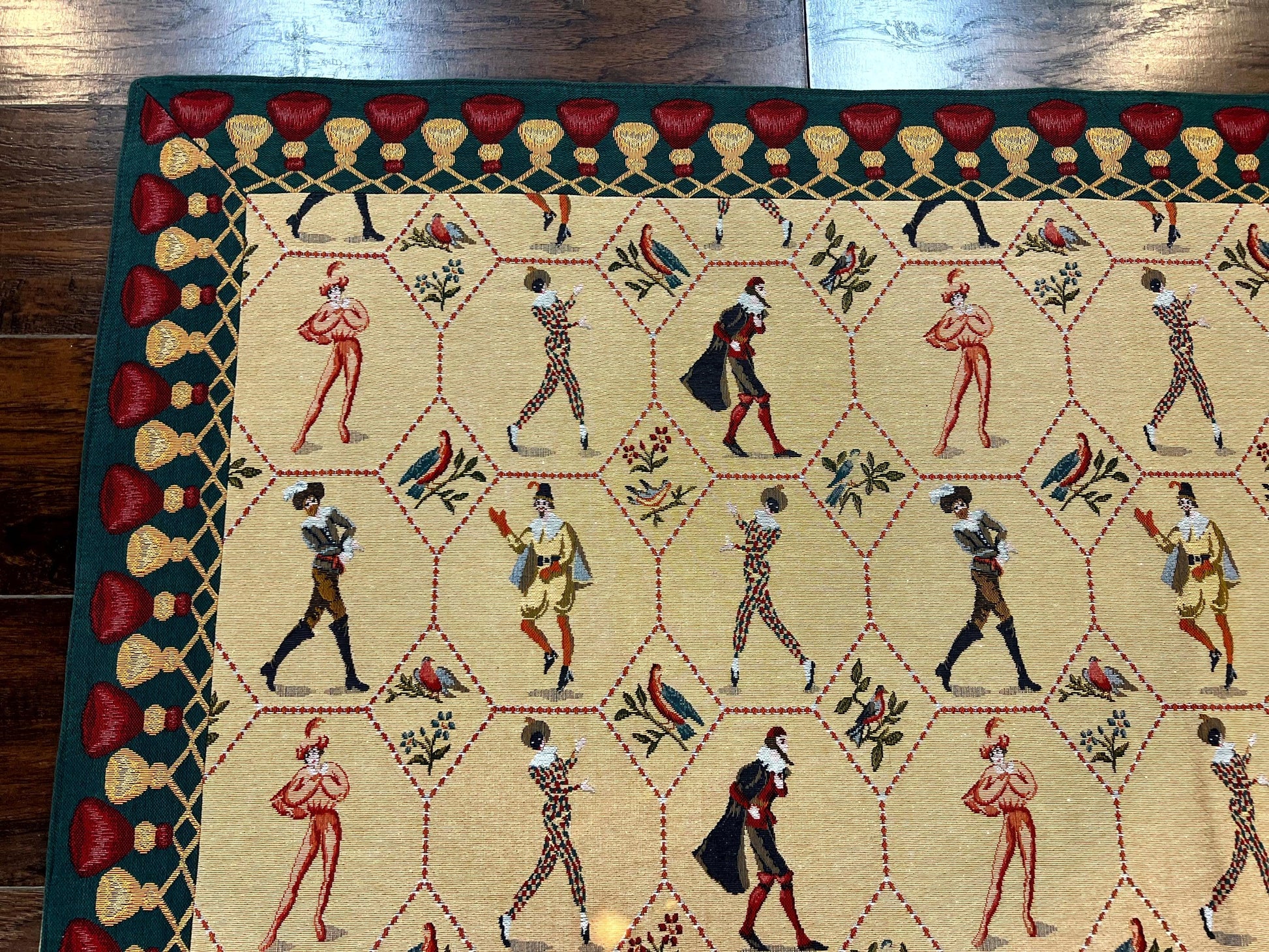 Square Tapestry 5x5, Wall Hanging, Human Pictorials, Court Jesters, Vintage - Nuvé
