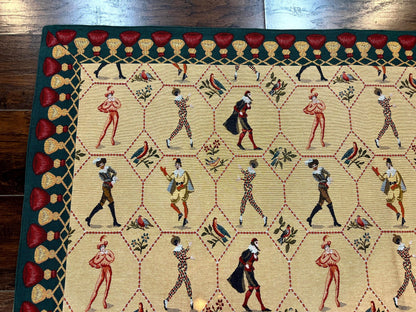 Square Tapestry 5x5, Wall Hanging, Human Pictorials, Court Jesters, Vintage - Nuvé