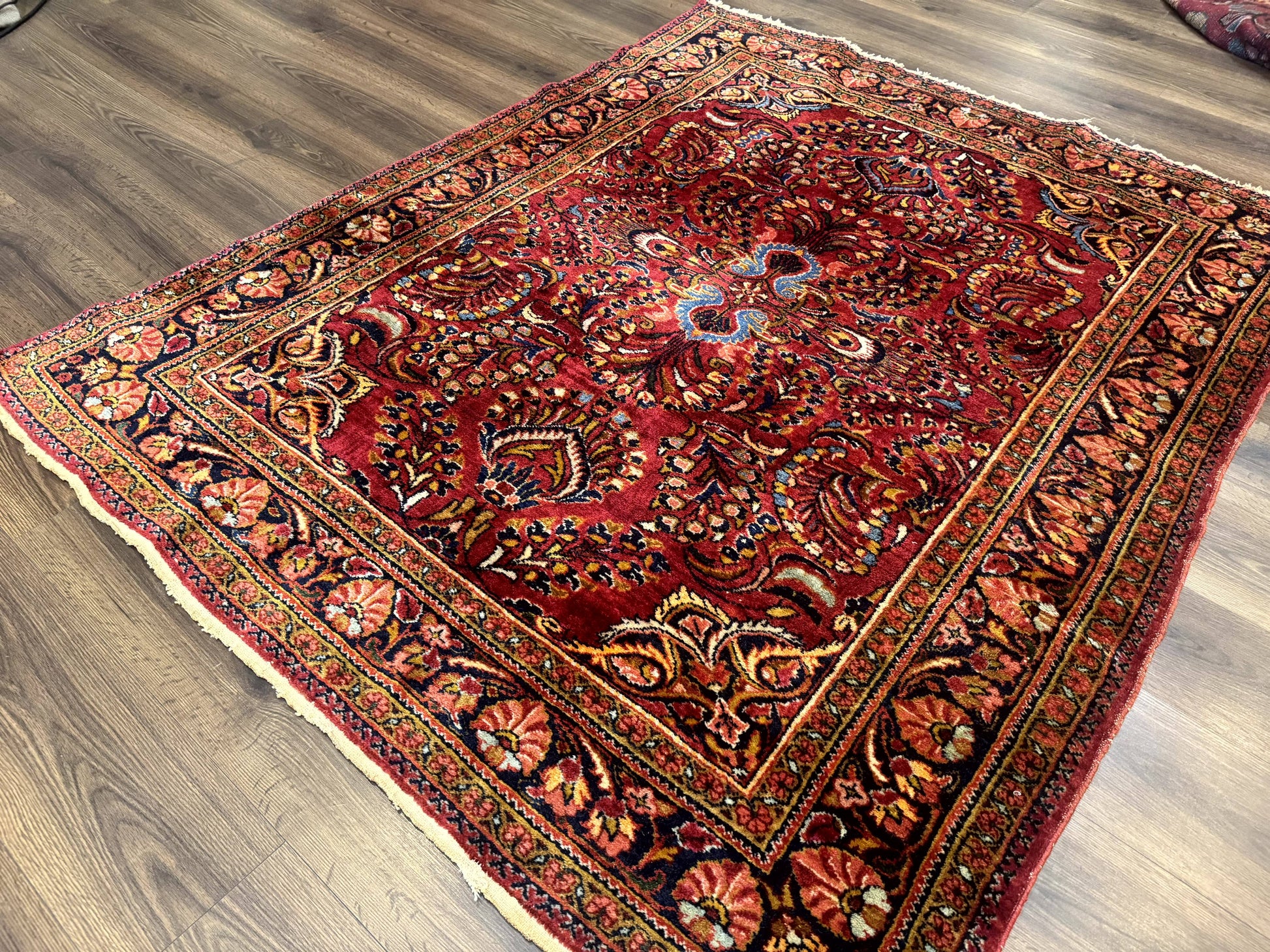 Persian Lilihan Rug 5x6, Red, Floral, Antique Persian Carpet - Nuvé