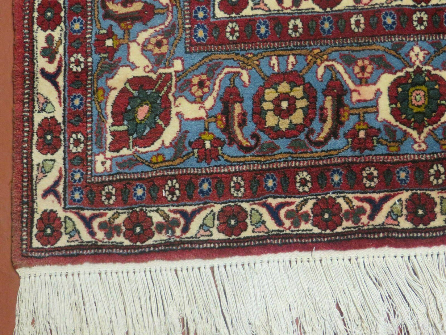 Navy Blue Antique Persian Rug 7x11, Veramin Mina Khani Repeated Allover Pattern, Vintage Authentic Hand Knotted Handmade Wool Room Sized Carpet - Nuvé