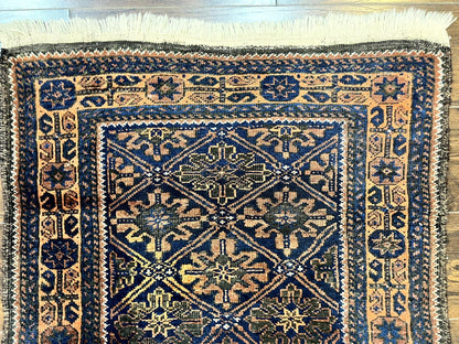 Small Antique Persian Rug 2.7 x 4.7, Handmade Wool Rug, Navy Blue, Balouch Rug, Tribal Rug - Nuvé