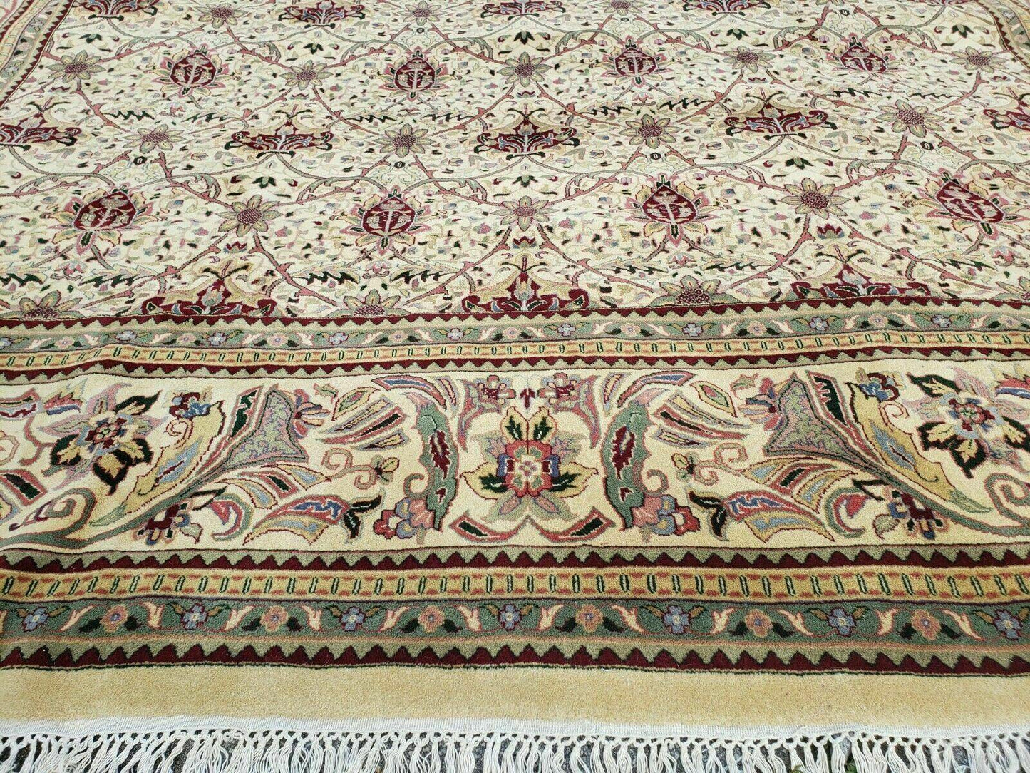 12' X 18' One-of-a-Kind Indian Agra Hand-Knotted Wool Rug Handmade Organic Dyes - Nuvé