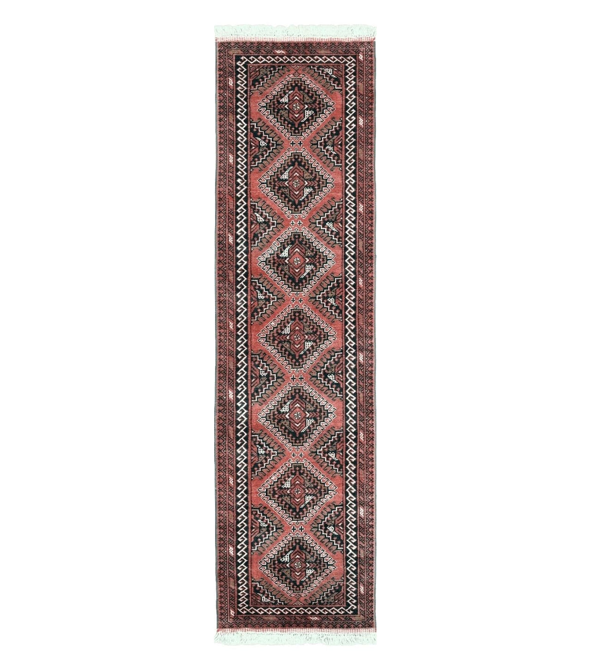 2' 5" X 9' Vintage Handmade Bokhara Red Turkoman Pakistani Wool Runner Rug Organic