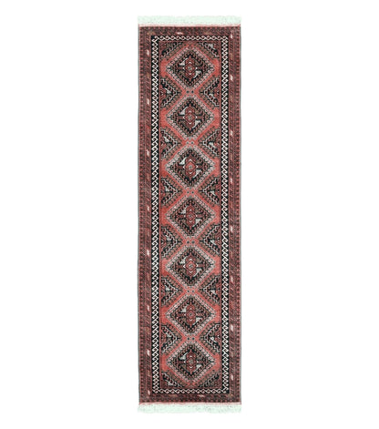 2' 5" X 9' Vintage Handmade Bokhara Red Turkoman Pakistani Wool Runner Rug Organic