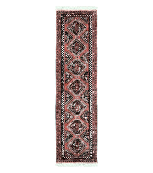 2' 5" X 9' Vintage Handmade Bokhara Red Turkoman Pakistani Wool Runner Rug Organic