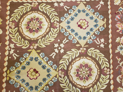 Aubusson Rug 6 x 9 Flat Weave Area Carpet European Design Flowers New Brown Rug Handmade Wool Hand-Knotted Aubusson Weave Medium Rug 6x9 - Nuvé