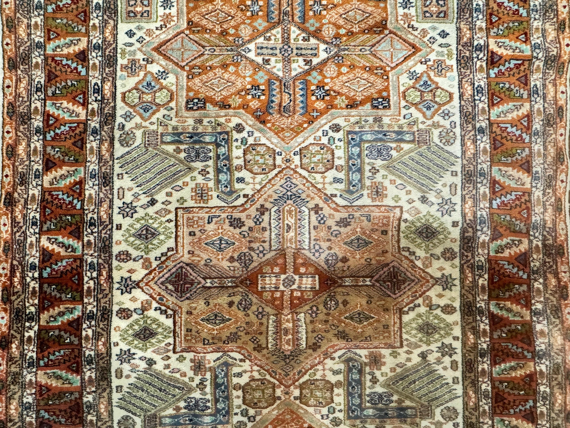 Turkish Kazak Rug 4x6, Geometric Medallions, Vintage Handmade Wool Carpet - Nuvé