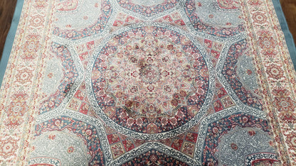 4x6 Silk Carpet, Light Blue & Beige Oriental Rug 4 x 6ft, Traditional Design Medallion All Over, Bamboo Silk, Super Fine, High Quality, Soft - Nuvé