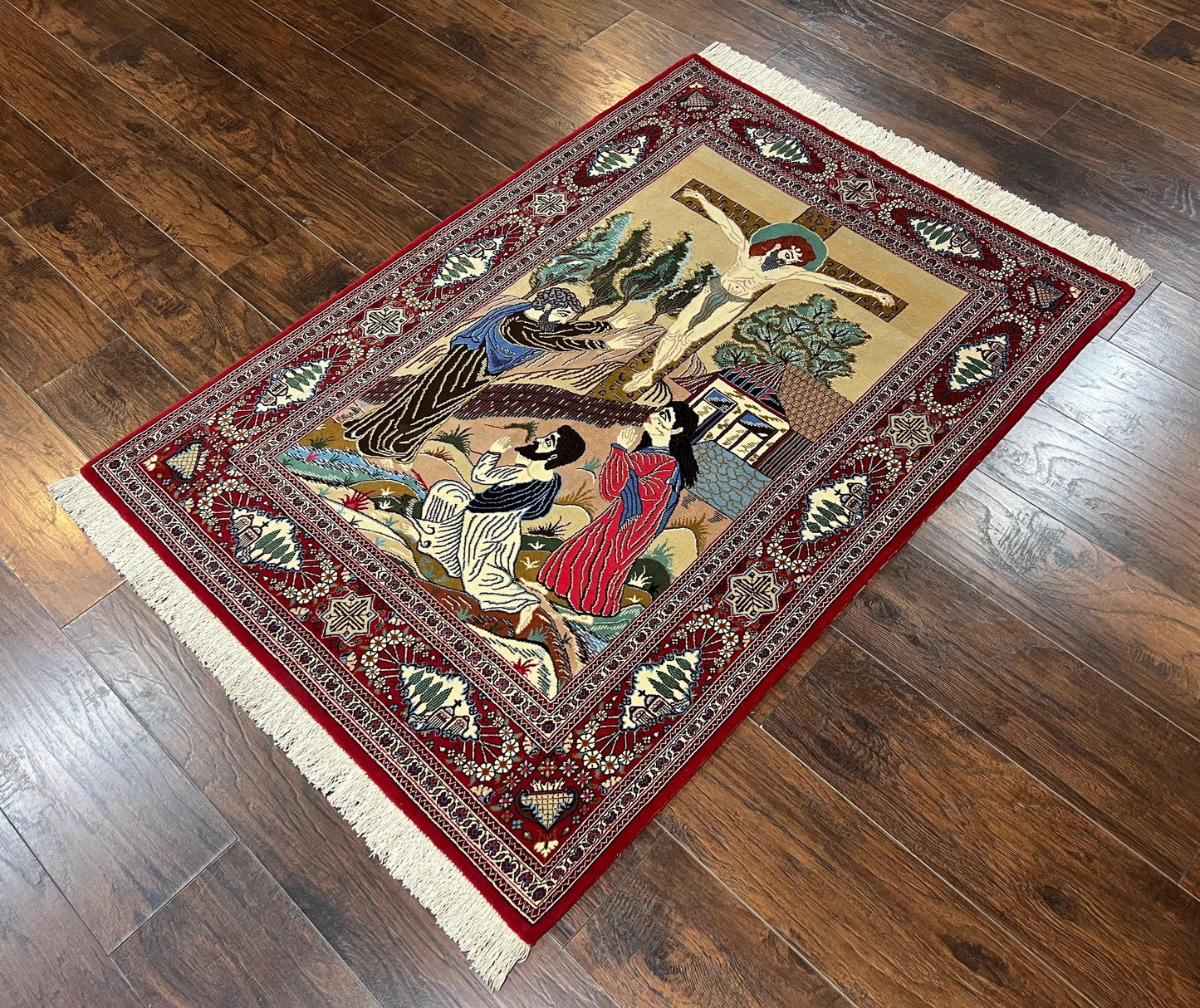 Persian Kashan Pictorial Rug 3x5 - Jesus on Cross - Nuvé