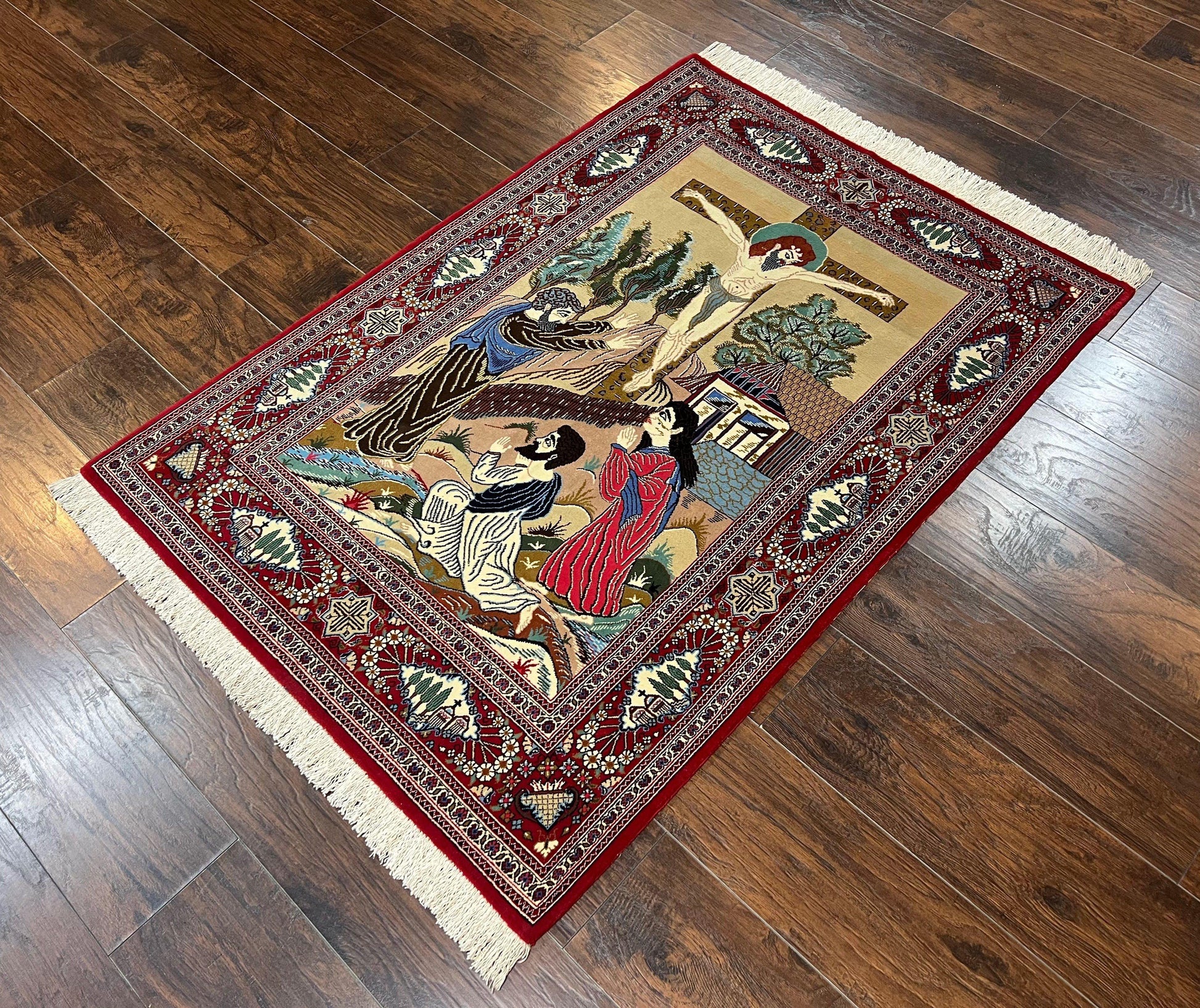 Persian Kashan Pictorial Rug 3x5 - Jesus on Cross - Nuvé