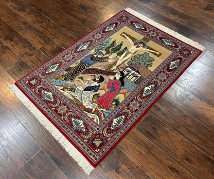 Persian Kashan Pictorial Rug 3x5 - Jesus on Cross - Nuvé