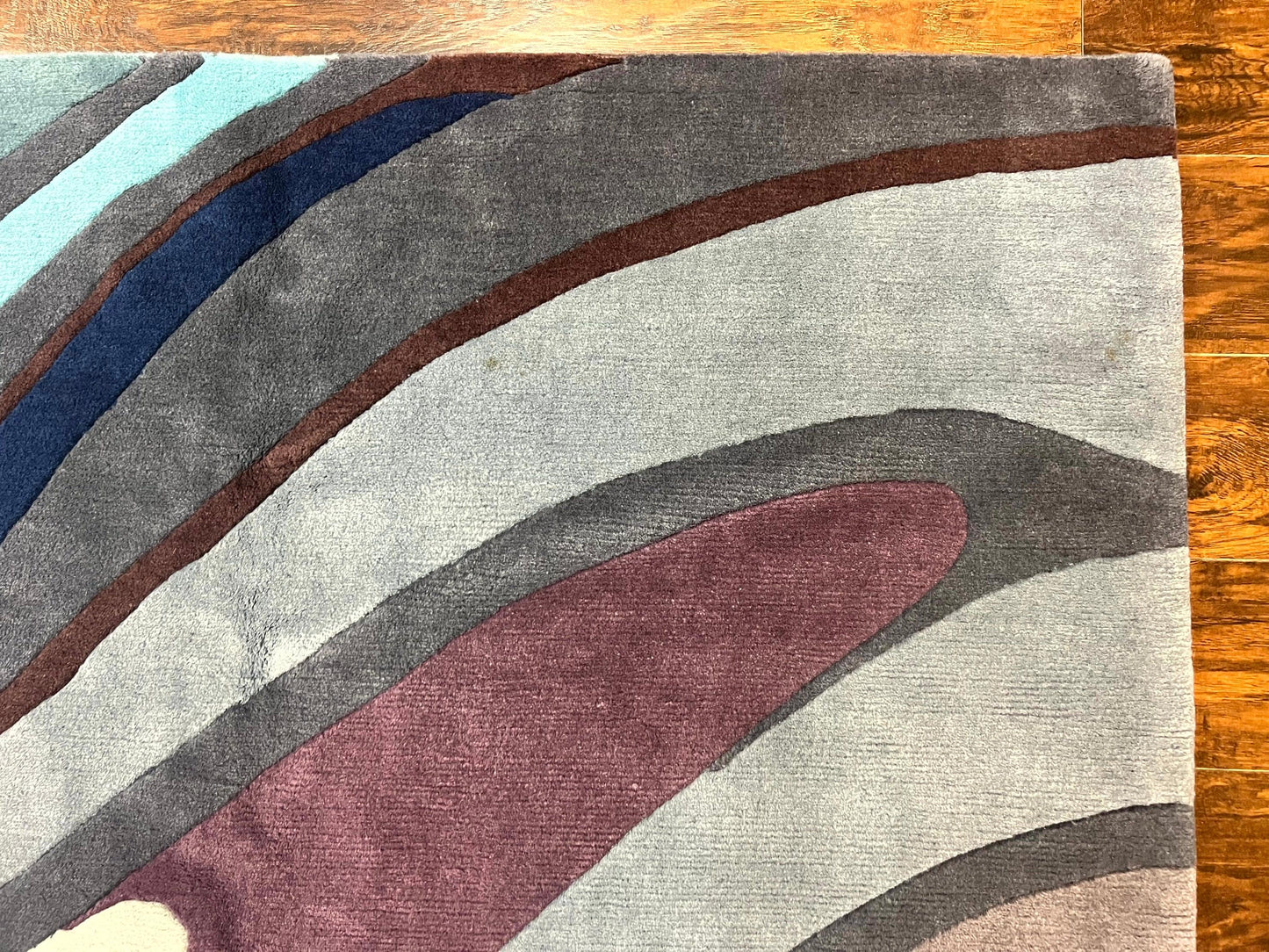 Modern Nepali Handmade Wool Rug 6x8, Blues Gray Mauve, Abstract, Nepali Tibetan Rug - Nuvé