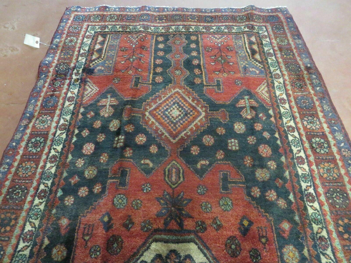 4' X 9' Antique Handmade Turkish Tribal Oriental Geometric Wool Rug # 605