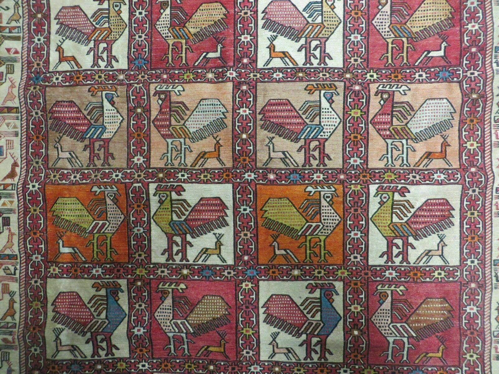 4' X 6' Vintage Russian Kilim Handmade Flat Soumak Weave Silk Wool Rug Organic - Nuvé