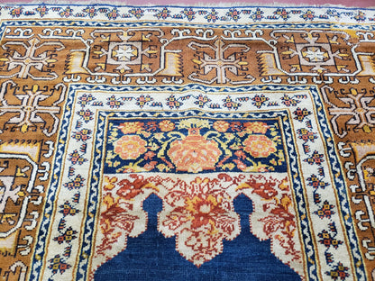 Antique Turkish Anatolian Ghiordes Prayer Rug, Twin Mihrabs, Rare Collectible Oriental Rug, Early 20th Century Prayer Rug, 3'9" x 5'2" - Nuvé