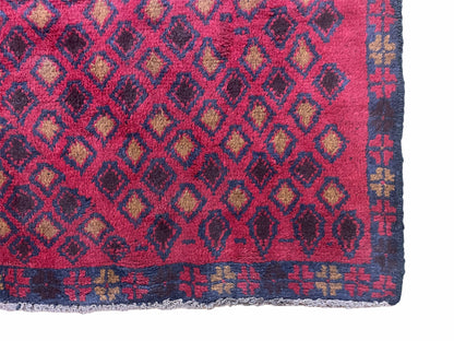 3x5 New Vintage Handmade Tribal Wool Rug Balouch Rug Afghan Rug Red Blue Diamond - Nuvé