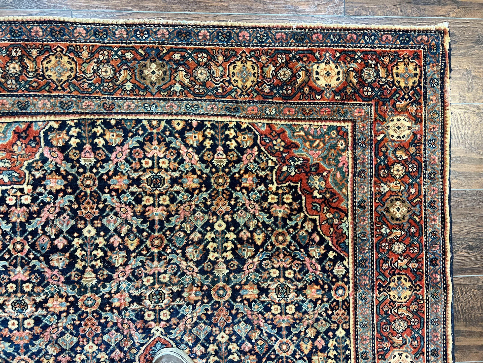 Persian Rug 4x7 Antique Sarouk Farahan Carpet, Navy Blue and Red Wool Rug - Nuvé