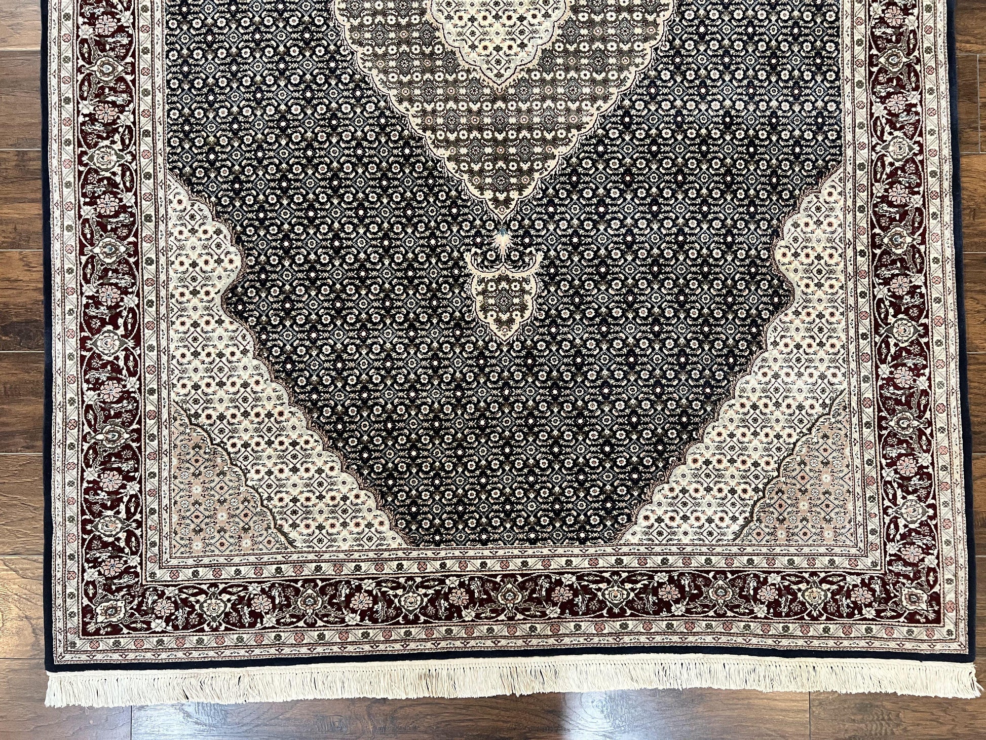 Sino Persian Rug 6x9, Herati Pattern, Vintage Handmade Hand Knotted Wool Oriental Carpet, Fine 6 x 9 Rug, Traditional Rug, Dark Blue Rug - Nuvé