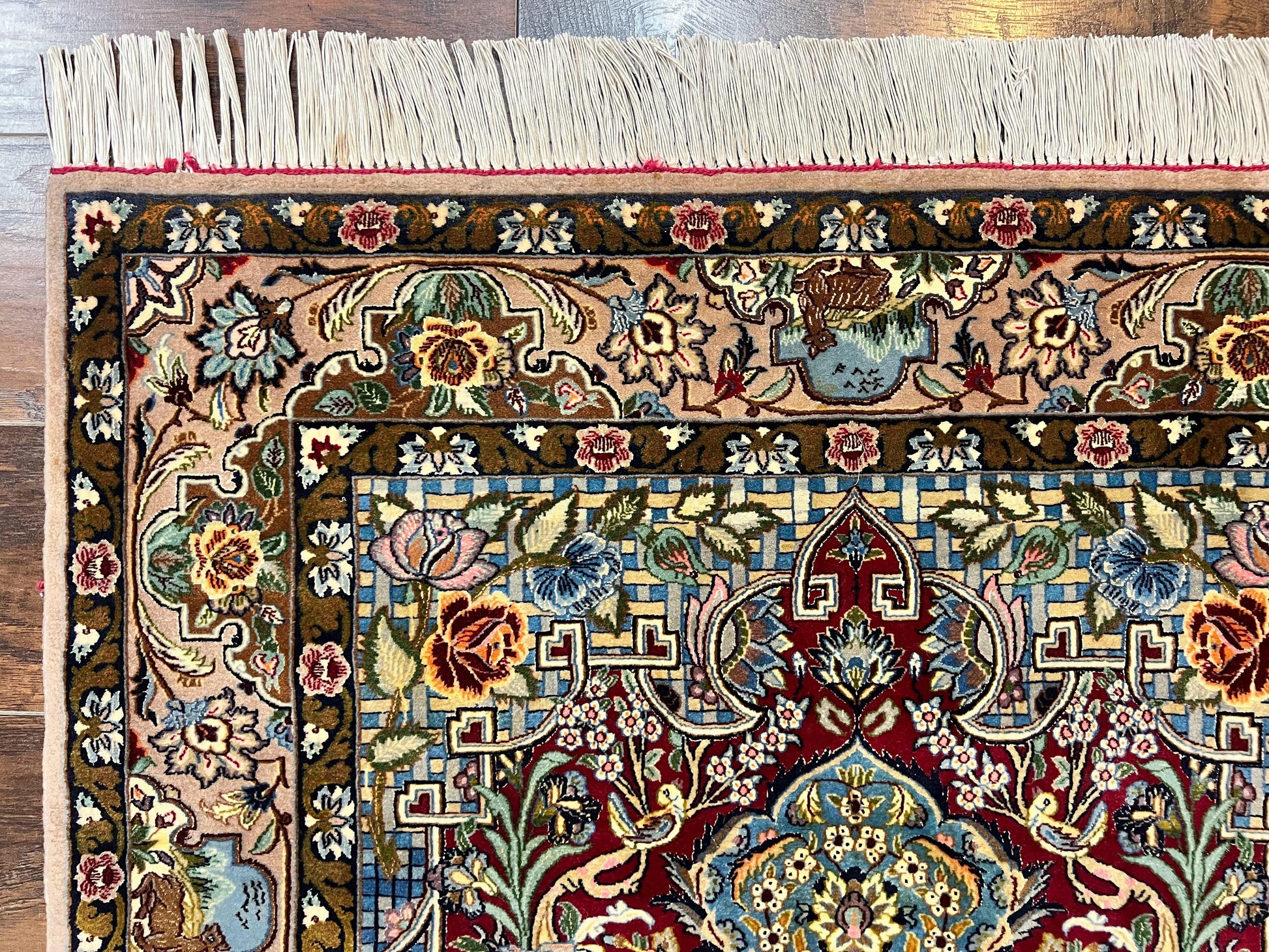 Marvelous Persian Isfahan Rug 3.7 x 5.6, Tree of Life and Animal Pictorials, Handmade Vintage Super Fine 600 KPSI, Kork Wool  Silk Highlights, Rare - Nuvé