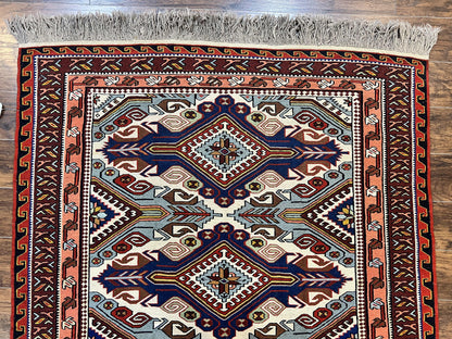 Russian Soumak Rug 6x8, Wool Handmade Antique Kilim Carpet, Multicolor 6 x 8 Geometric Medallions Caucasian Rug, Medium Size - Nuvé