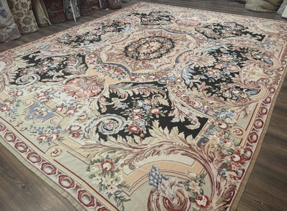 Wonderful Needlepoint Rug 10x14, Large Aubusson Carpet, Floral, Elegant, European Design