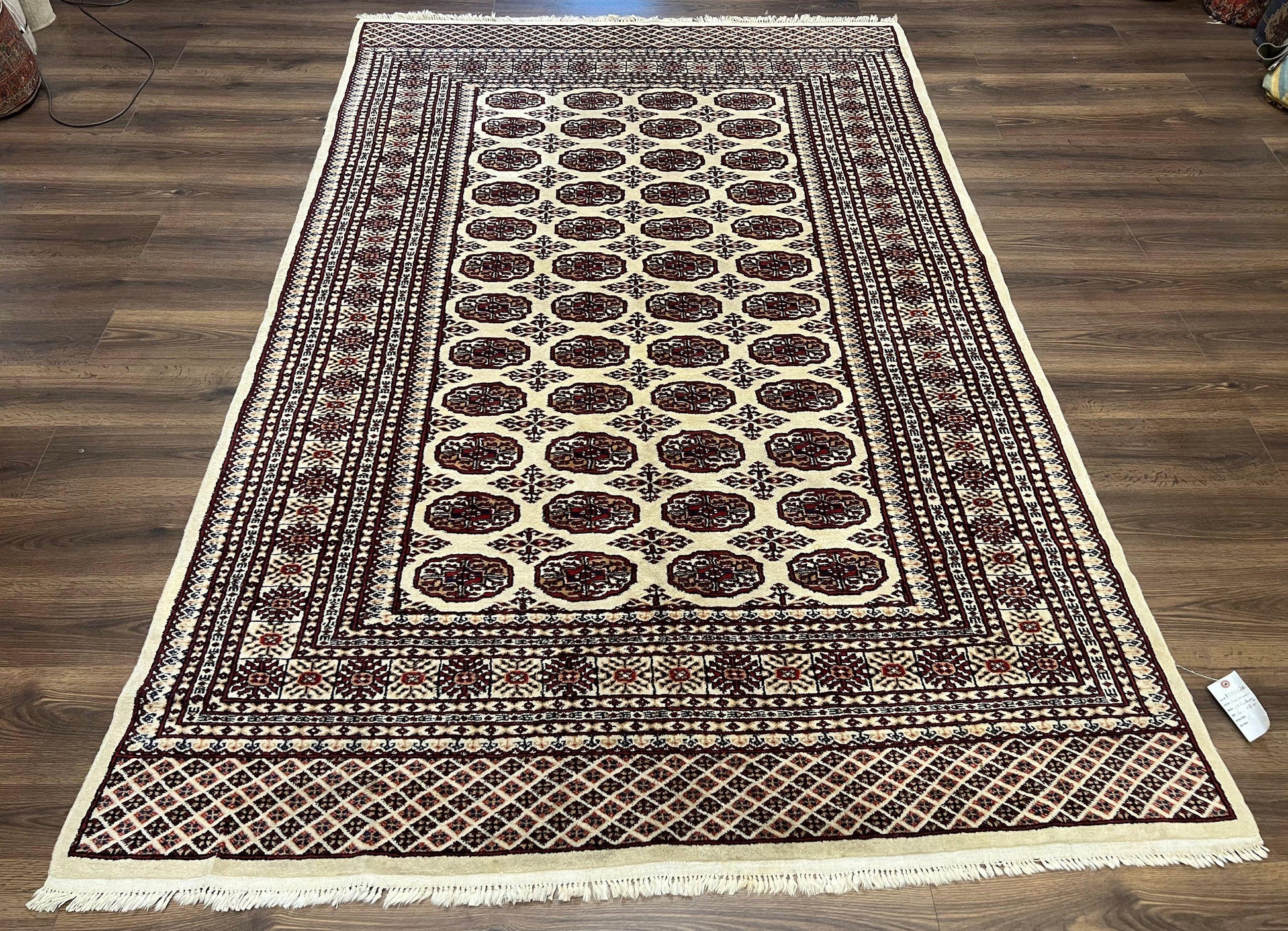 Pakistani Turkoman Rug 6x9, Cream and Red Hand Knotted Wool Oriental Carpet, Yamud Rug, Tribal Rug 6 x 9, Bohemian Area Rug, Bokhara Rug - Nuvé