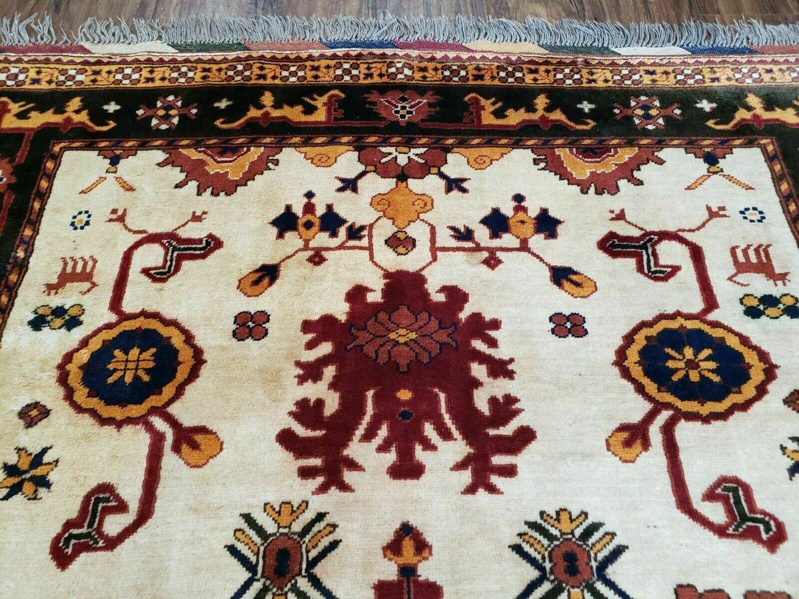 5' X 6' Vintage Handmade Knotted Turkish Kazak Pattern Wool Rug Bohemian Boho Interior Design - Nuvé