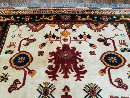 5' X 6' Vintage Handmade Knotted Turkish Kazak Pattern Wool Rug Bohemian Boho Interior Design - Nuvé