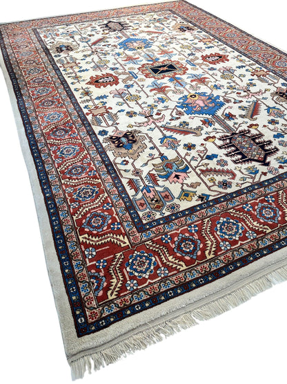 Hand-Knotted Vintage Afghani Serapi Wool Rug – 10'10" x 15'10" – Elegant Traditional Area Rug - Nuvé