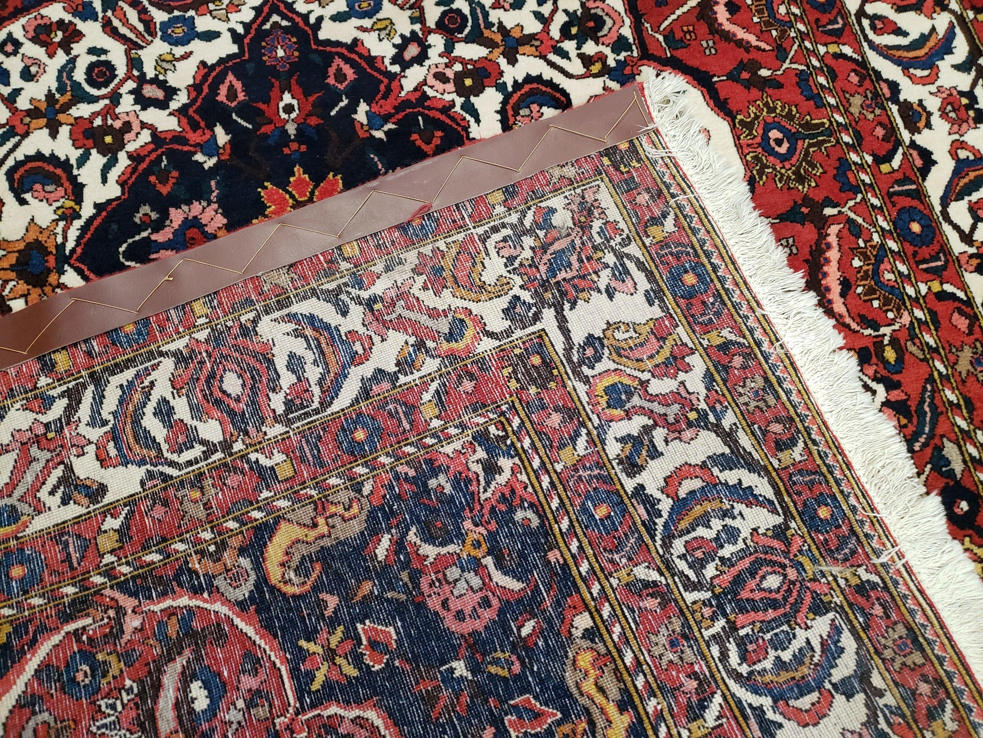 Semi Antique Persian Bakhtiari Rug, Hand-Knotted, Wool, Red, Midnight Blue, Ivory, Floral Medallion, 5'1" x 8' 6" - Nuvé