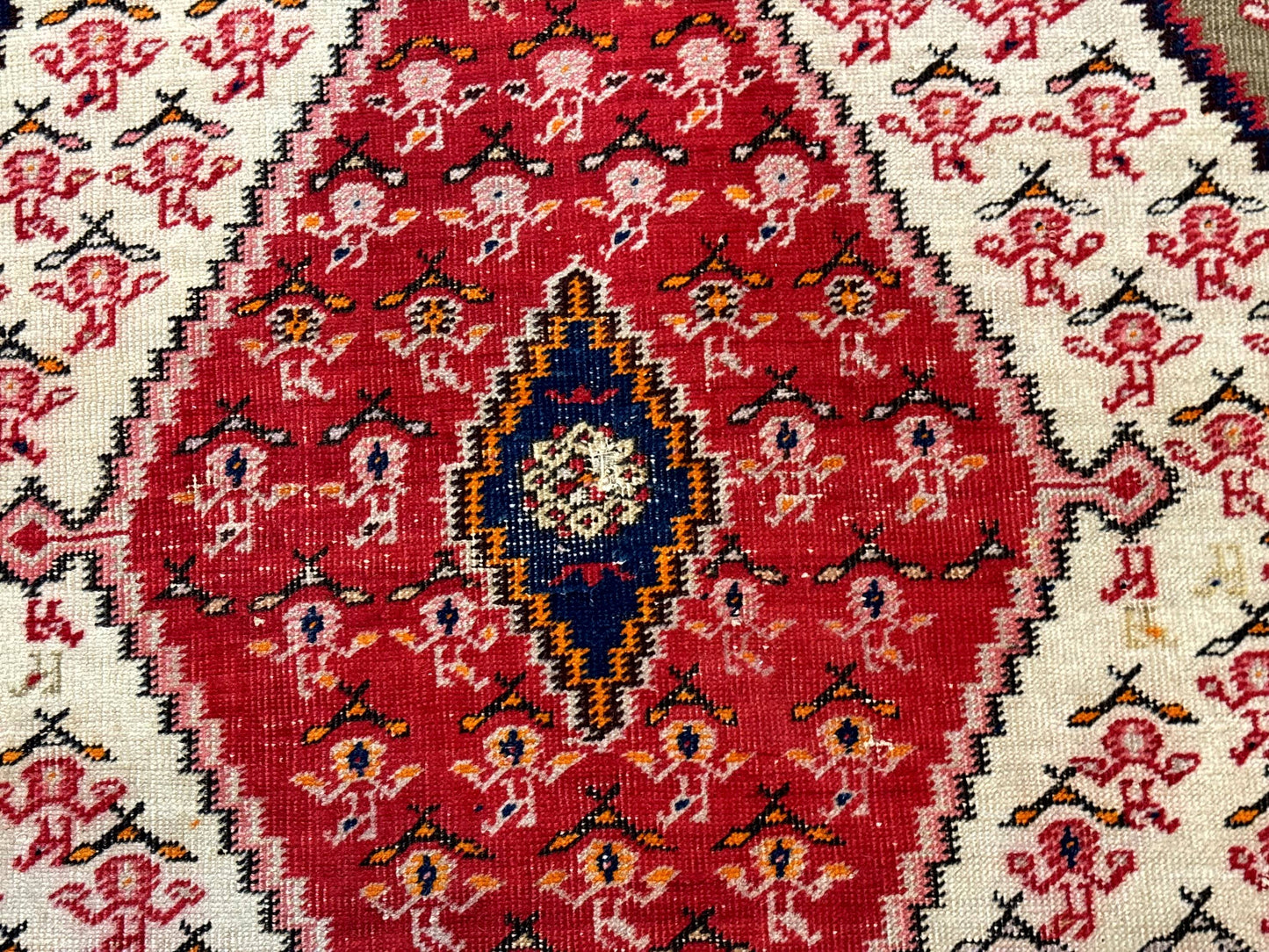 Antique Persian Malayer Rug 4x7, Tribal Senneh Carpet, Geometric, Diamond Design - Nuvé